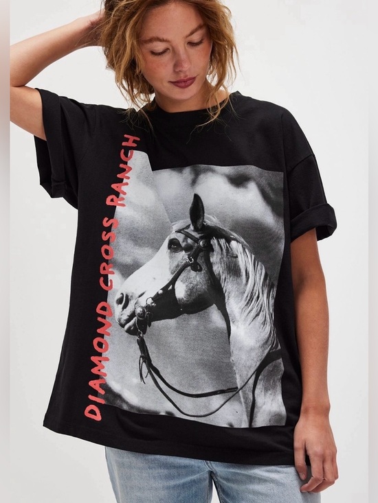 Diamond Cross Ranch Tops - Free People Diamond Cross Ranch Horse Photo Tee Style 96705512 Black size XS